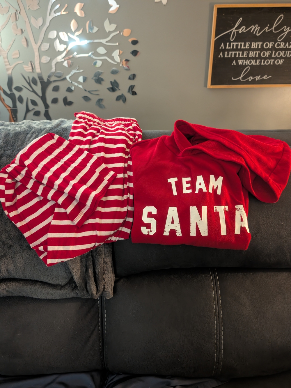Team Santa Red Kids Pajama Set - Hooded Top & Striped Pants